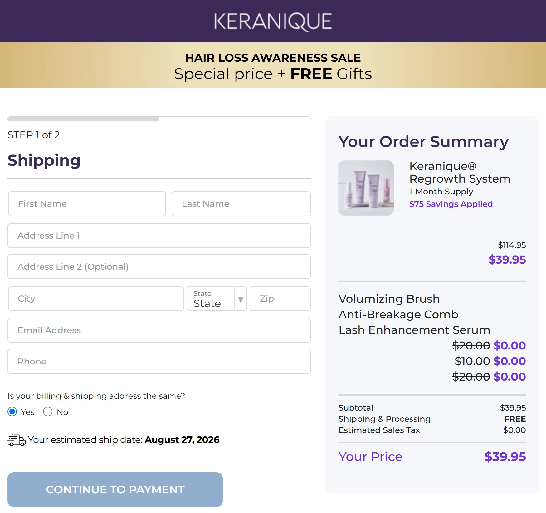 Keranique® Hair Regrowth System exclusive offer and checkout